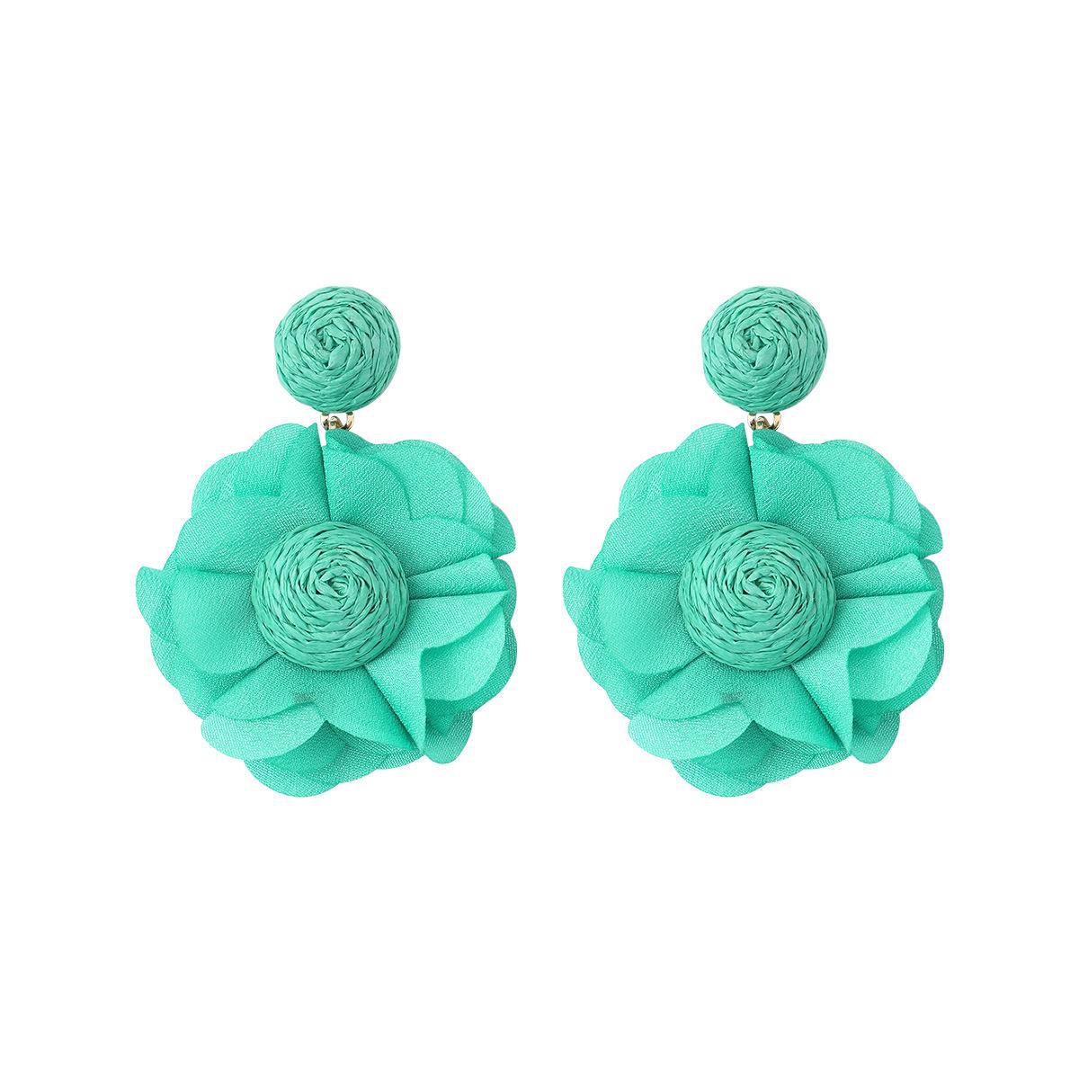 Wholesale Bohemian Raffia Braided Flower Earrings